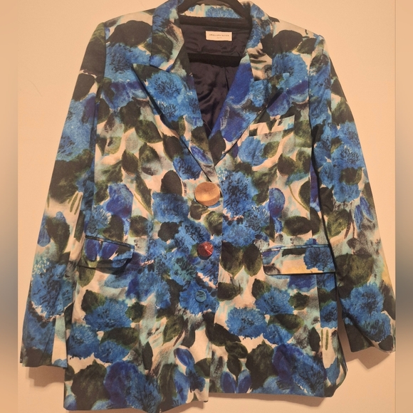 Dries Van Noten Blue 'Bowy Floral Print'  Women's Twill Blazer Size 44 - Picture 8 of 13